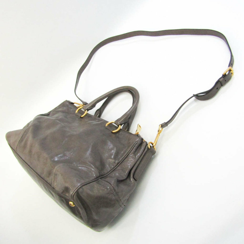 【日本直送】Miu Miu VITELLO SHINE RN1091 女士皮革手提包,單肩包灰色-1