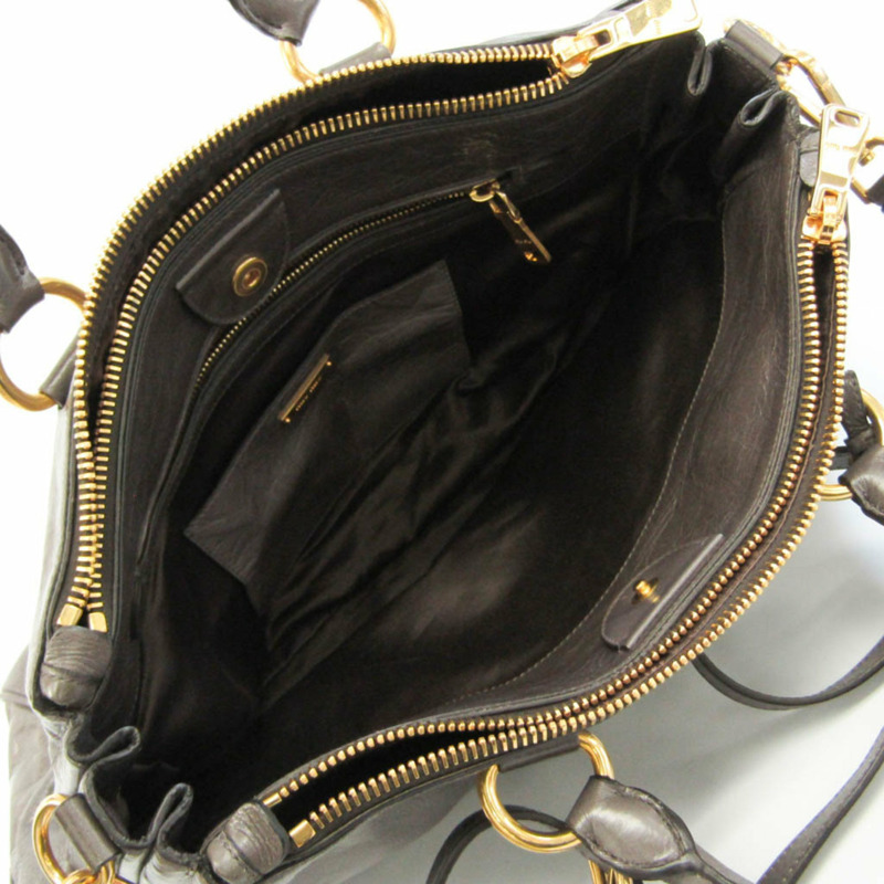 【日本直送】Miu Miu VITELLO SHINE RN1091 女士皮革手提包,單肩包灰色-2