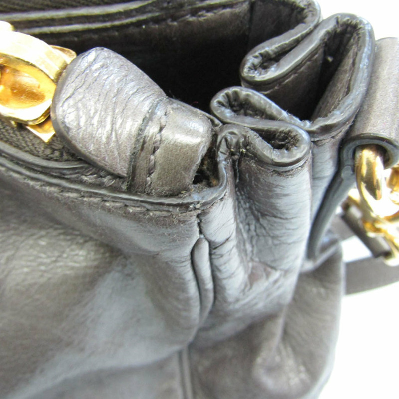 【日本直送】Miu Miu VITELLO SHINE RN1091 女士皮革手提包,單肩包灰色-7