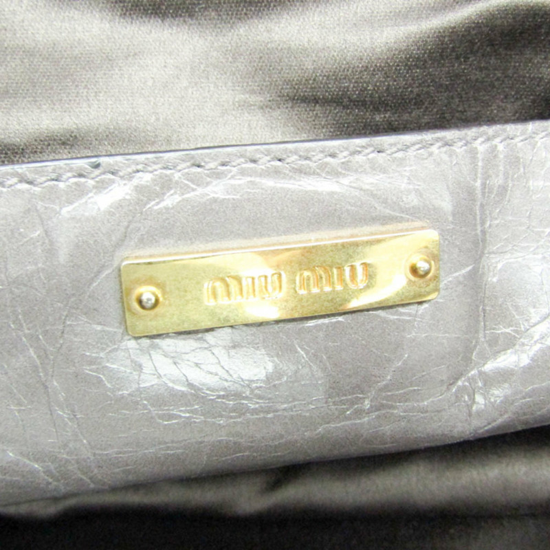 【日本直送】Miu Miu VITELLO SHINE RN1091 女士皮革手提包,單肩包灰色-8