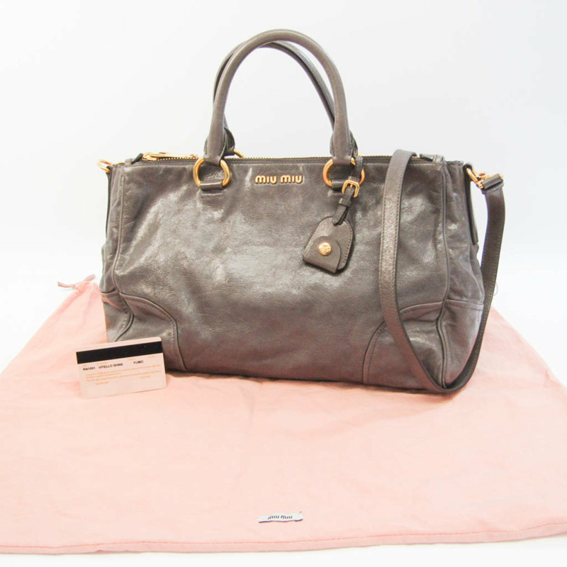【日本直送】Miu Miu VITELLO SHINE RN1091 女士皮革手提包,單肩包灰色-11