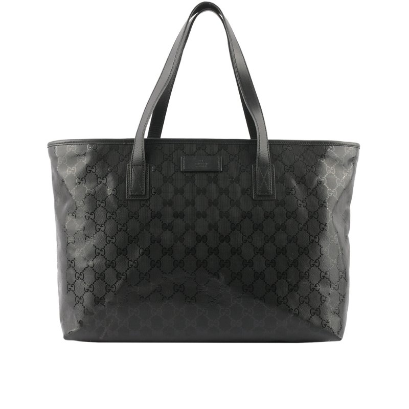 GUCCI GG Logo 亮面塗層帆布手提/肩背拉鍊購物包(黑色)-0