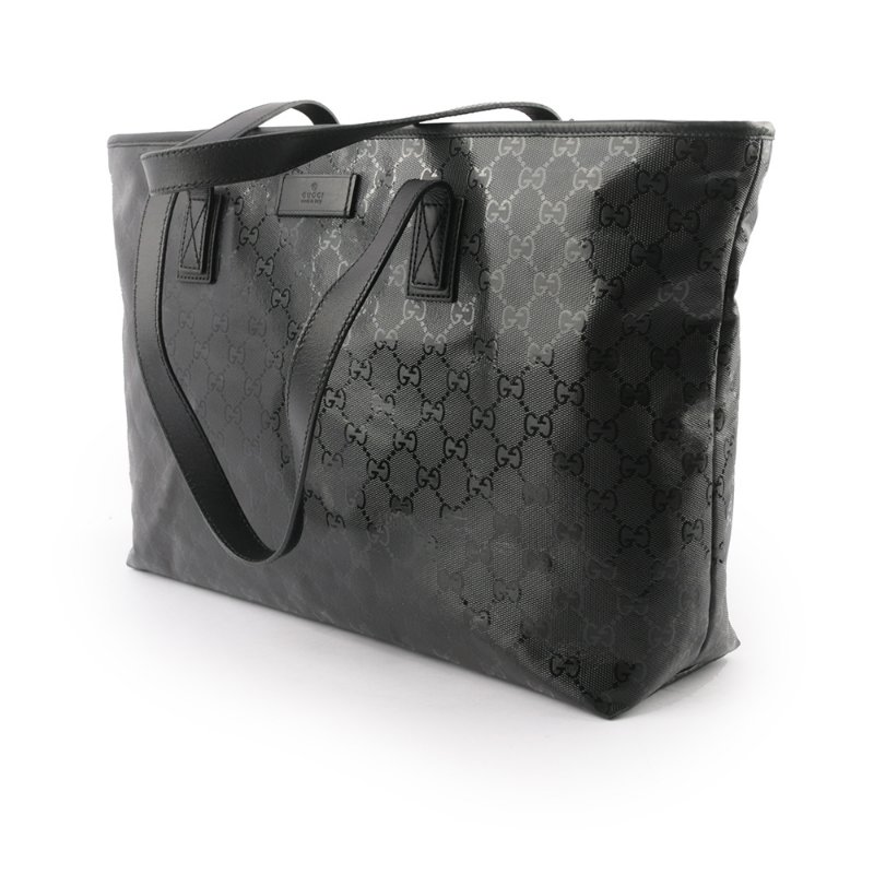 GUCCI GG Logo 亮面塗層帆布手提/肩背拉鍊購物包(黑色)-4