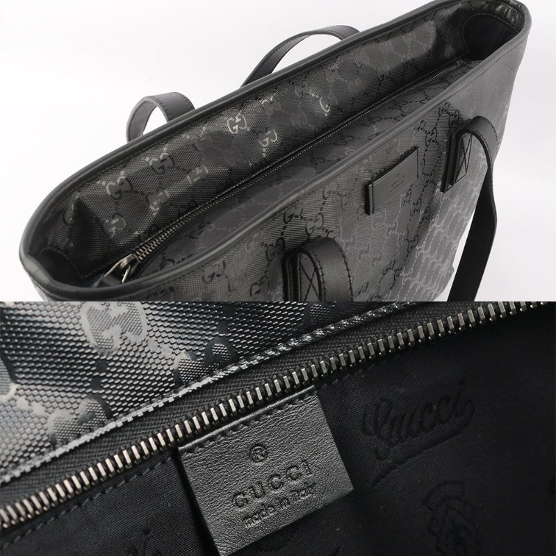 GUCCI GG Logo 亮面塗層帆布手提/肩背拉鍊購物包(黑色)-5