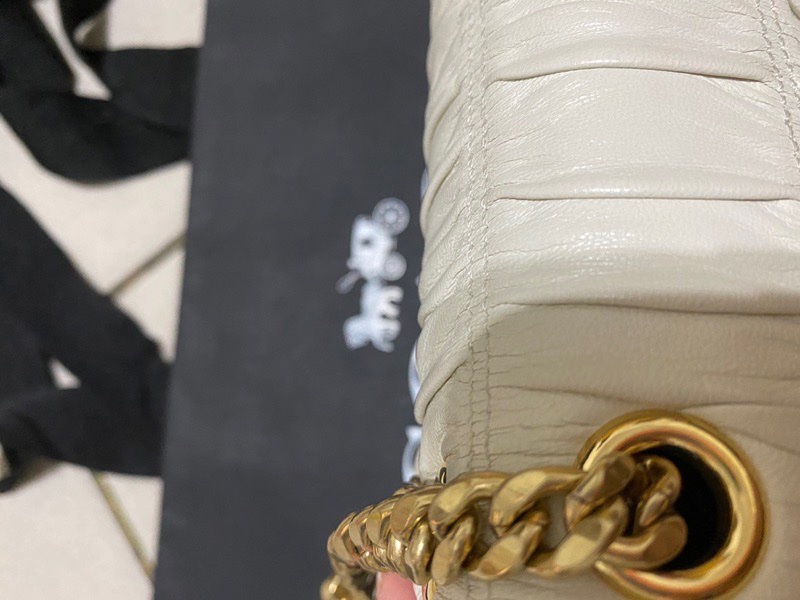 Prada 抓皺小羊皮鏈條包 米白金-6