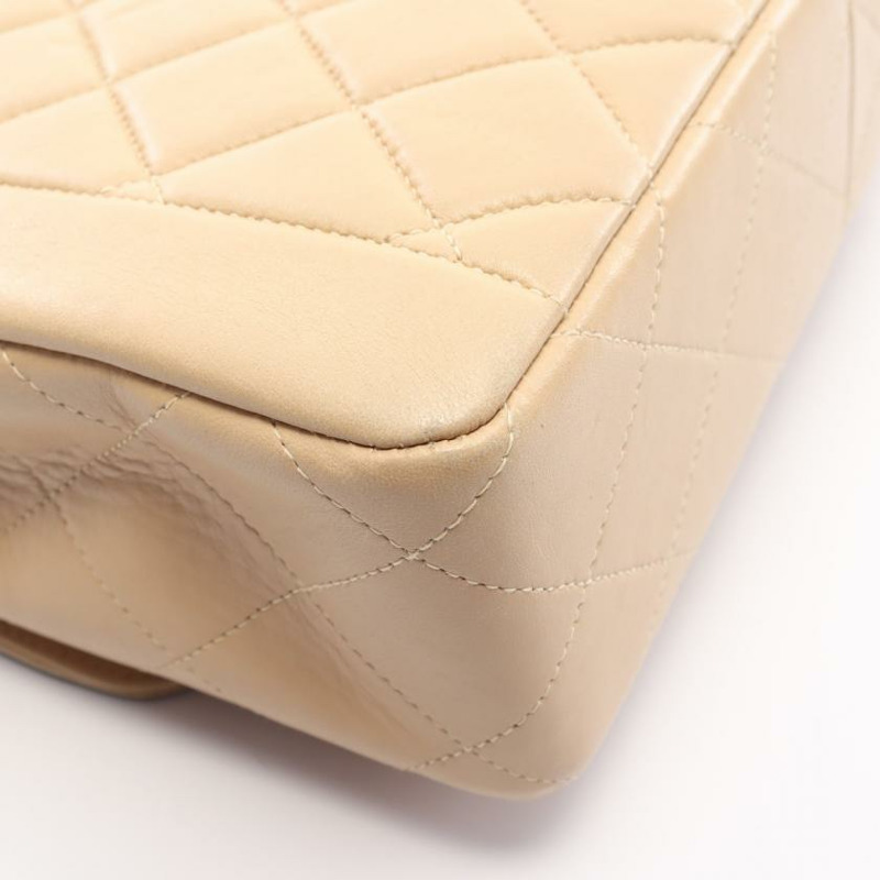 【日本直送】中古CHANEL[B]9新菱格紋 雙鏈條肩包 小羊皮 米色 金色五金-4