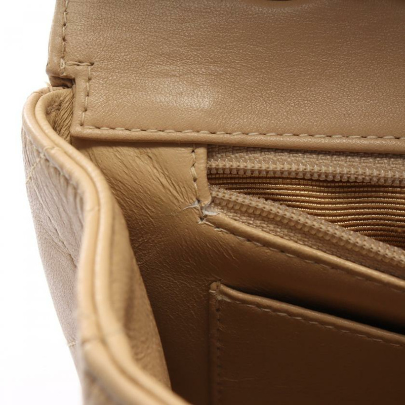 【日本直送】中古CHANEL[B]9新菱格紋 雙鏈條肩包 小羊皮 米色 金色五金-6