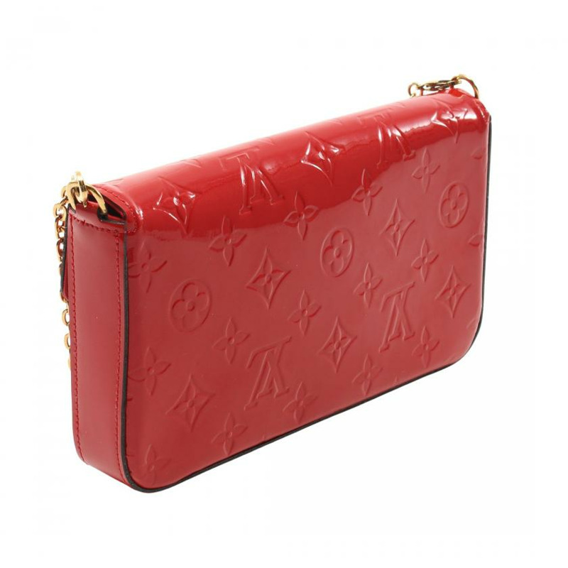 【日本直送】中古LOUIS VUITTON[B]9新Pochette Felicie 老花漆皮 櫻桃紅 鏈條肩包 真皮 紅色-1