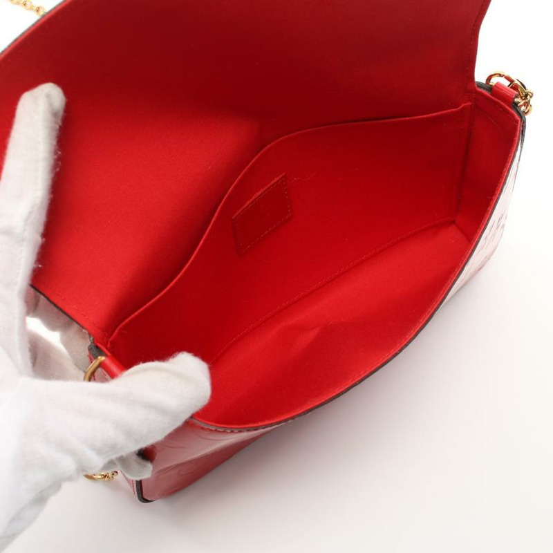 【日本直送】中古LOUIS VUITTON[B]9新Pochette Felicie 老花漆皮 櫻桃紅 鏈條肩包 真皮 紅色-2