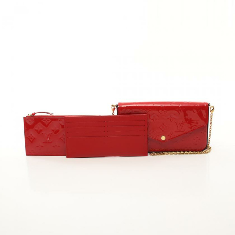 【日本直送】中古LOUIS VUITTON[B]9新Pochette Felicie 老花漆皮 櫻桃紅 鏈條肩包 真皮 紅色-4