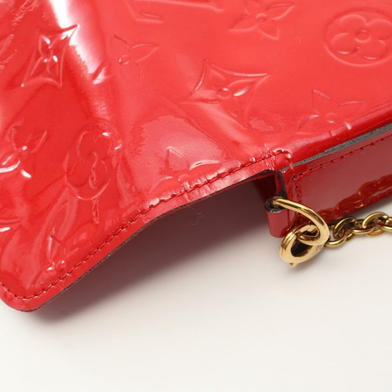 【日本直送】中古LOUIS VUITTON[B]9新Pochette Felicie 老花漆皮 櫻桃紅 鏈條肩包 真皮 紅色-6