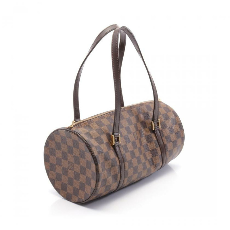 【日本直送】中古LOUIS VUITTON[B]9新Papillon30  烏黑色棋盤格 手提包 PVC 真皮 棕色-1