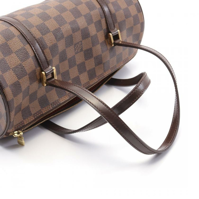 【日本直送】中古LOUIS VUITTON[B]9新Papillon30  烏黑色棋盤格 手提包 PVC 真皮 棕色-4