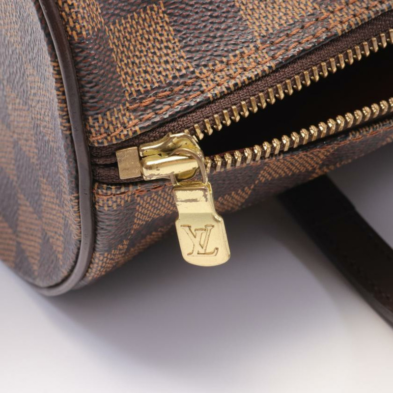 【日本直送】中古LOUIS VUITTON[B]9新Papillon30  烏黑色棋盤格 手提包 PVC 真皮 棕色-5