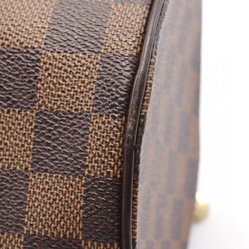 【日本直送】中古LOUIS VUITTON[B]9新Papillon30  烏黑色棋盤格 手提包 PVC 真皮 棕色-6