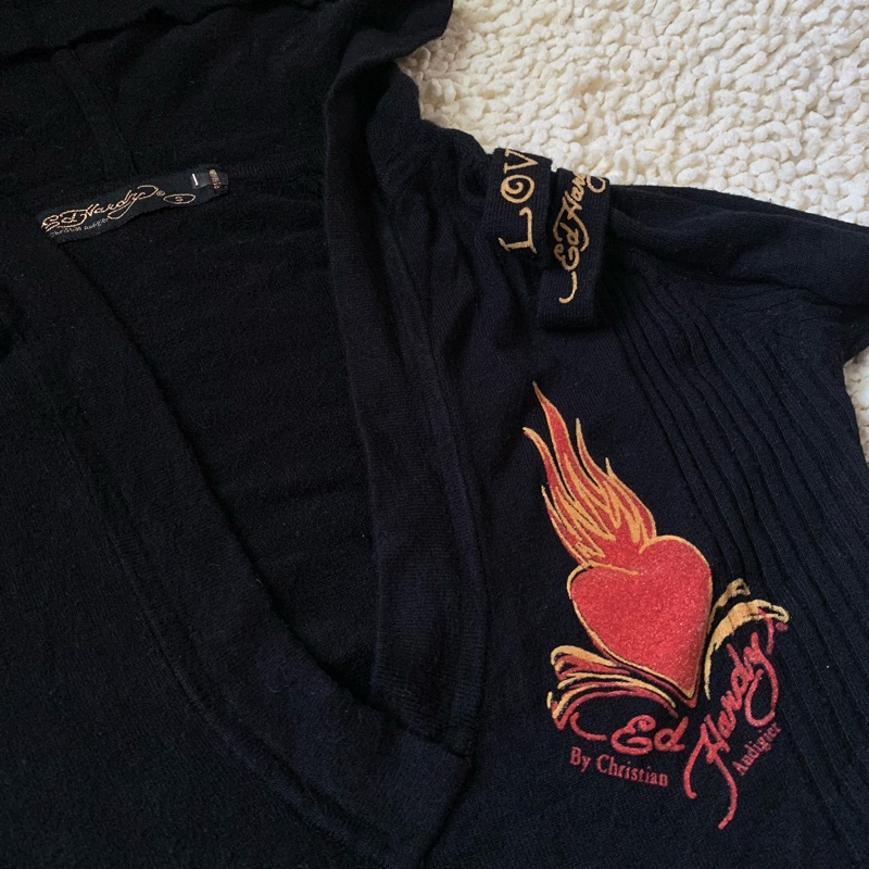 二手私物【Ed Hardy】針織毛衣 長款 好萊塢明星喜愛品牌 保證真品 帶帽毛衣 Hoodie-2