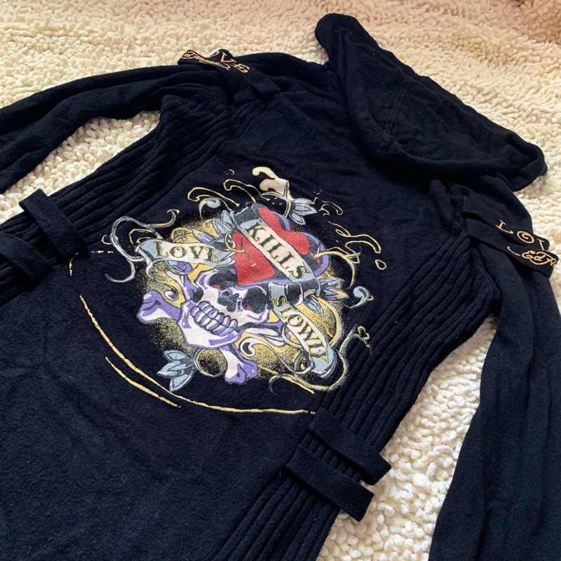 二手私物【Ed Hardy】針織毛衣 長款 好萊塢明星喜愛品牌 保證真品 帶帽毛衣 Hoodie-5