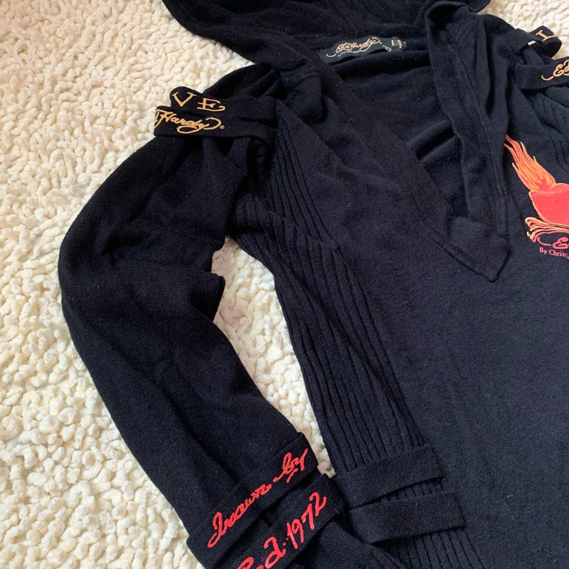 二手私物【Ed Hardy】針織毛衣 長款 好萊塢明星喜愛品牌 保證真品 帶帽毛衣 Hoodie-8