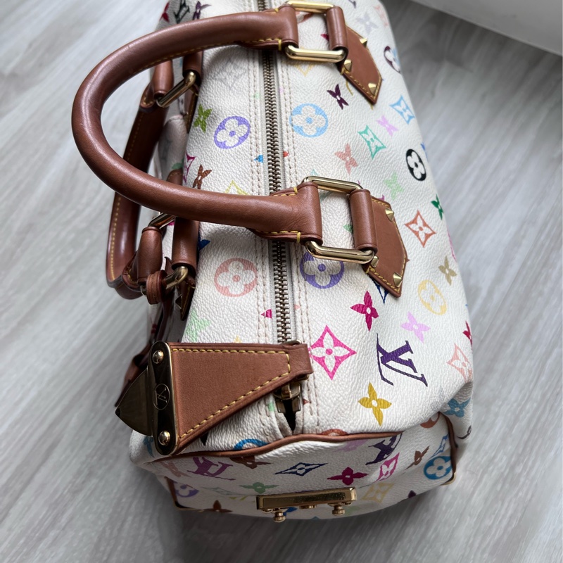 珍藏 LV 絕版 村上隆Multicolore SPEEDY 30手提波士頓包(白彩)-4