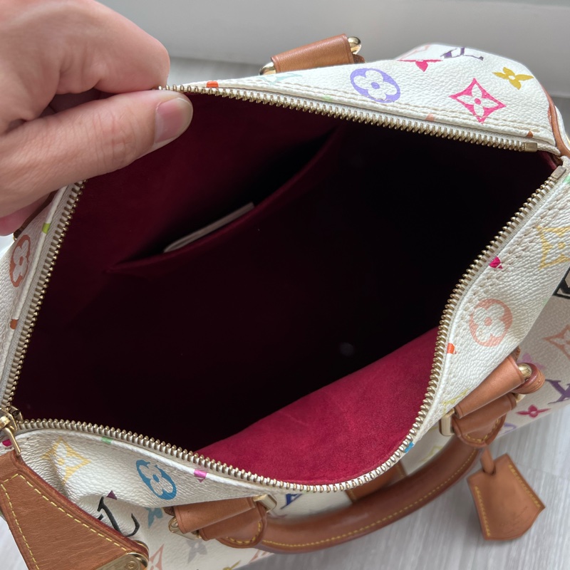 珍藏 LV 絕版 村上隆Multicolore SPEEDY 30手提波士頓包(白彩)-8