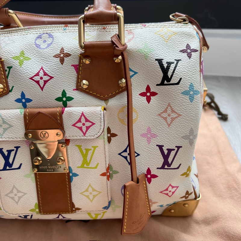 珍藏 LV 絕版 村上隆Multicolore SPEEDY 30手提波士頓包(白彩)-11