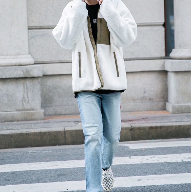 GAP保暖仿羊羔絨拼接立領外套 S-0