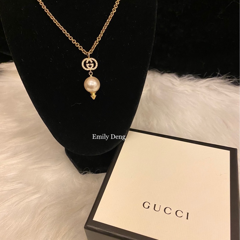Gucci 雙G水鑽垂墜珍珠 項鍊-1