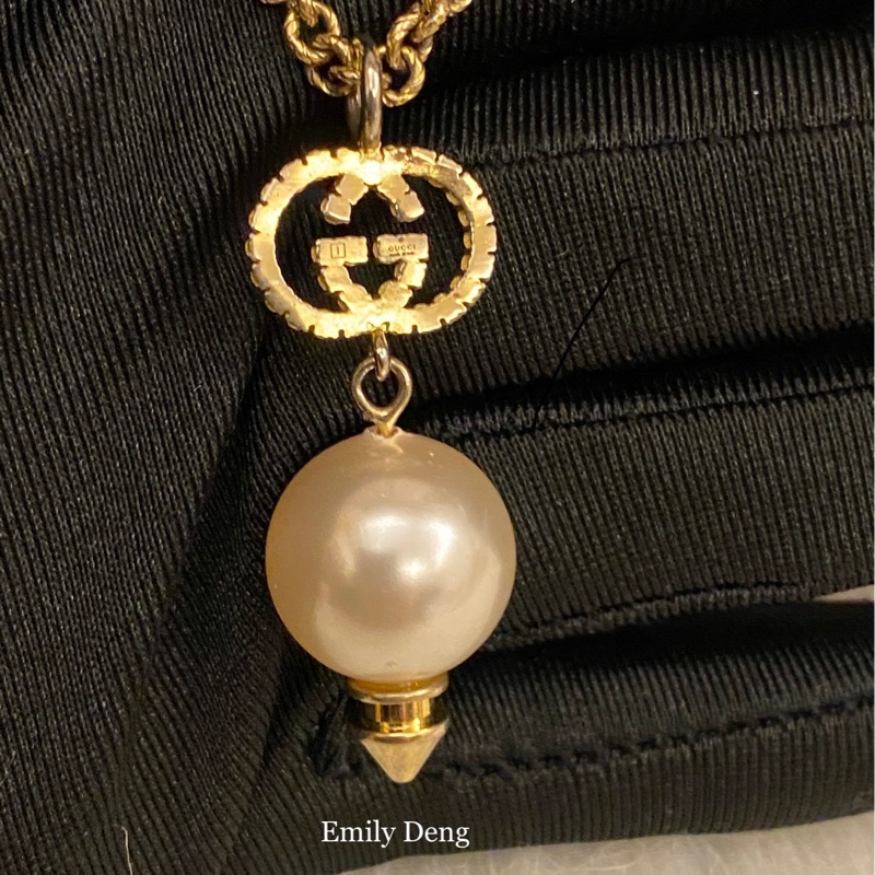 Gucci 雙G水鑽垂墜珍珠 項鍊-3