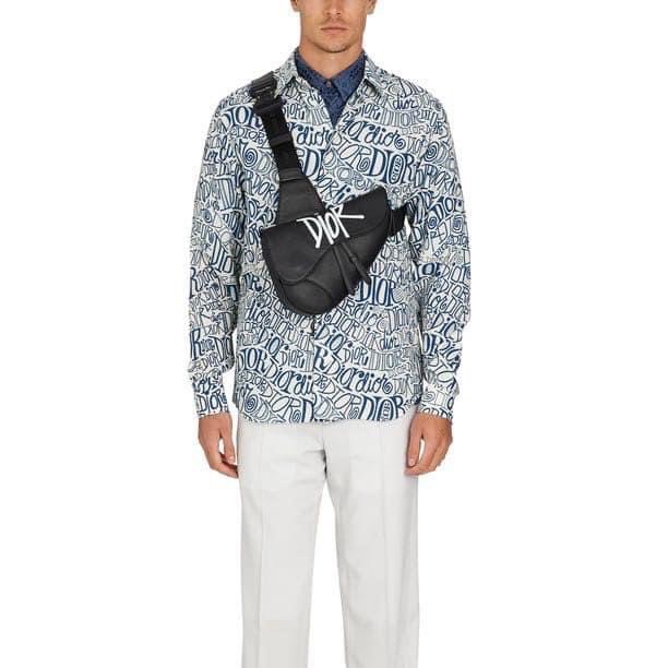 DIOR 聯名 黑色 全皮 馬鞍包 斜背包 胸口包 腰包 買了閒置 全新 紙袋 防塵套-10