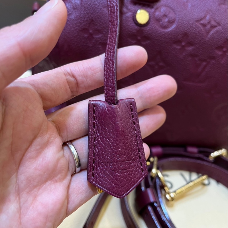 LV SPEEDY 25 酒紅色牛皮壓紋 波士頓包-5