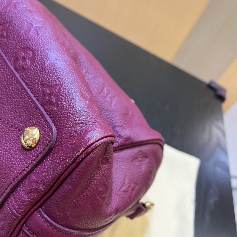 LV SPEEDY 25 酒紅色牛皮壓紋 波士頓包-7
