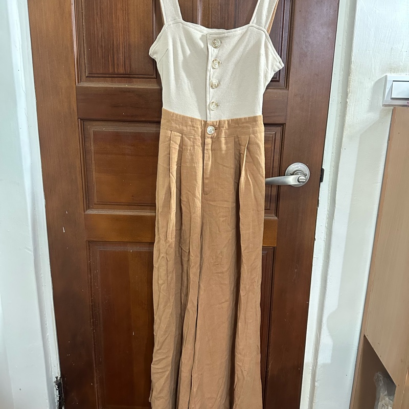 Air space✨全新 拼接方領排扣腰鏤空背心連身褲！-2