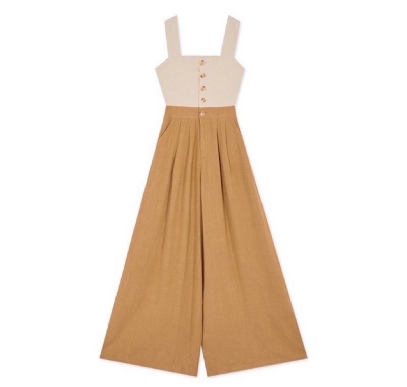 Air space✨全新 拼接方領排扣腰鏤空背心連身褲！-9