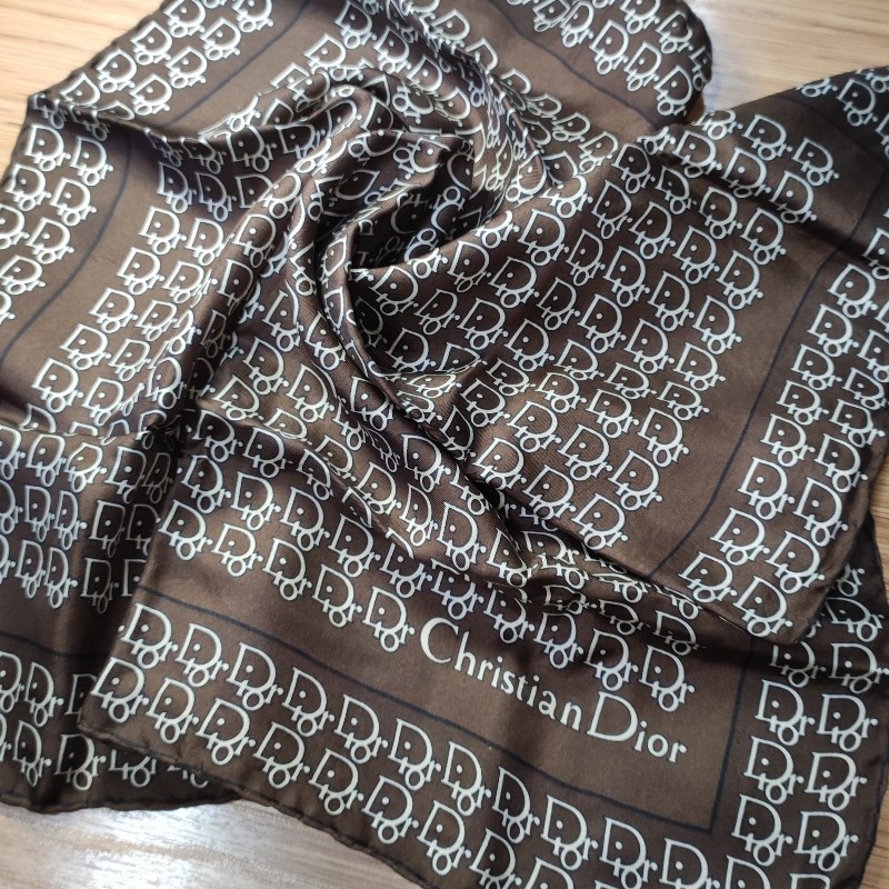 DIOR迪奧純蠶絲絲巾+純棉手帕兩件組/9新-1