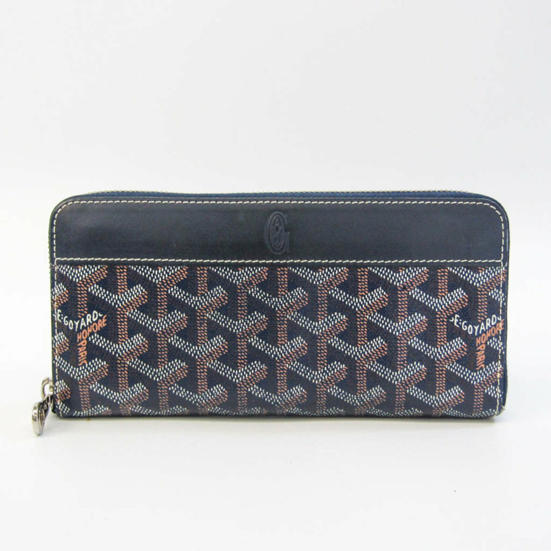【日本直送】Goyard Matignon 男士、女士皮革、塗層帆布長款錢包(雙折)海軍藍-0