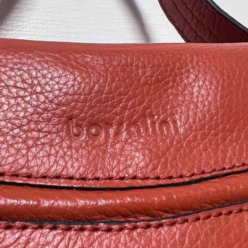 Borsalini 寶莎禮妮 橘紅 荔枝牛皮 兩用郵差包 側背包 斜背包 單肩包 復古機車包 肩背包 手提包-4