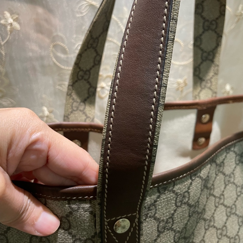 正品二手GUCCI 帆布托特包 211134 雙G印花手提單肩包/兩用包/古馳/購物袋/雙面/手提袋-2