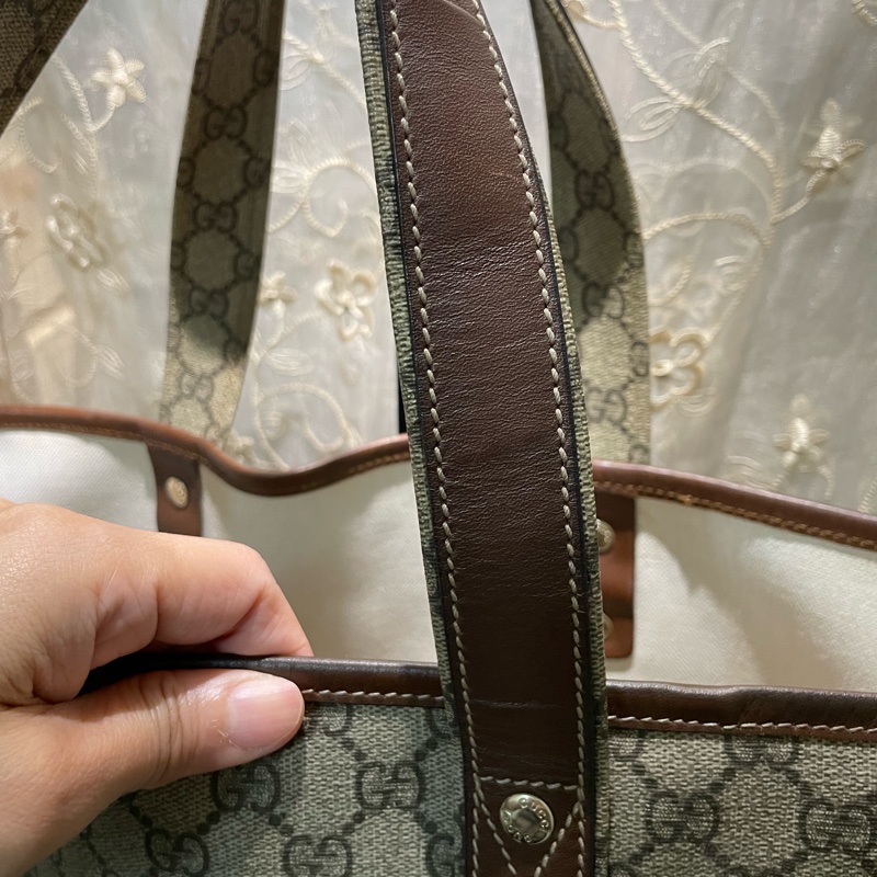 正品二手GUCCI 帆布托特包 211134 雙G印花手提單肩包/兩用包/古馳/購物袋/雙面/手提袋-3