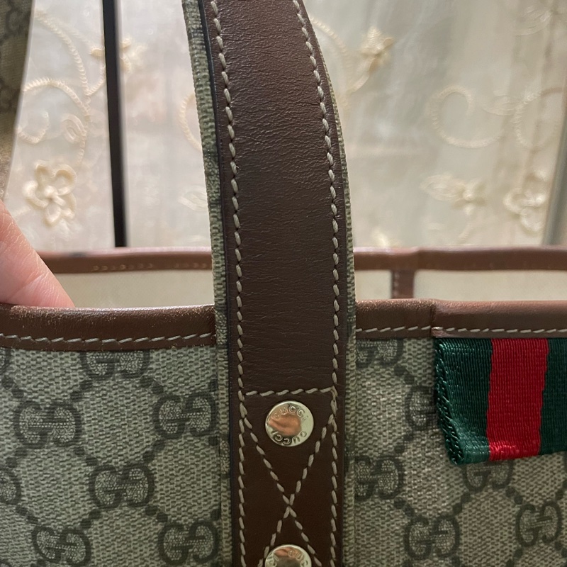 正品二手GUCCI 帆布托特包 211134 雙G印花手提單肩包/兩用包/古馳/購物袋/雙面/手提袋-5