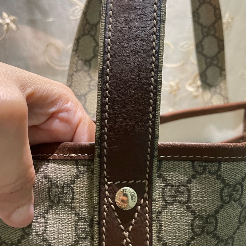 正品二手GUCCI 帆布托特包 211134 雙G印花手提單肩包/兩用包/古馳/購物袋/雙面/手提袋-6