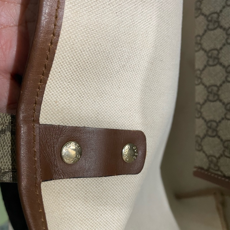正品二手GUCCI 帆布托特包 211134 雙G印花手提單肩包/兩用包/古馳/購物袋/雙面/手提袋-12