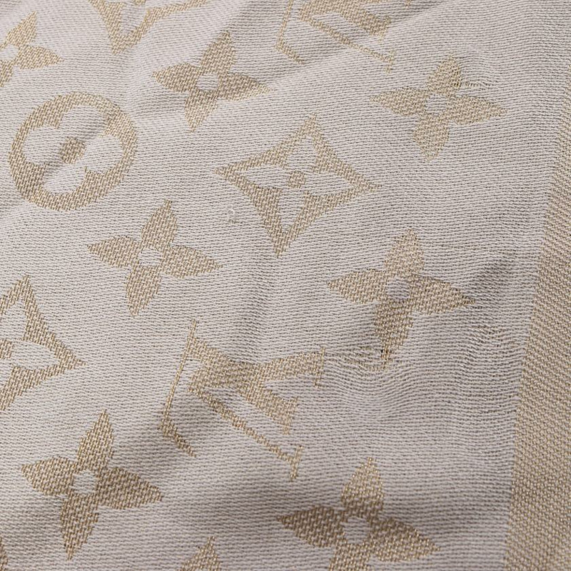 【日本直送】 中古LOUIS VUITTON 9成新 老花圍巾 絲 羊毛 金色 灰色-4