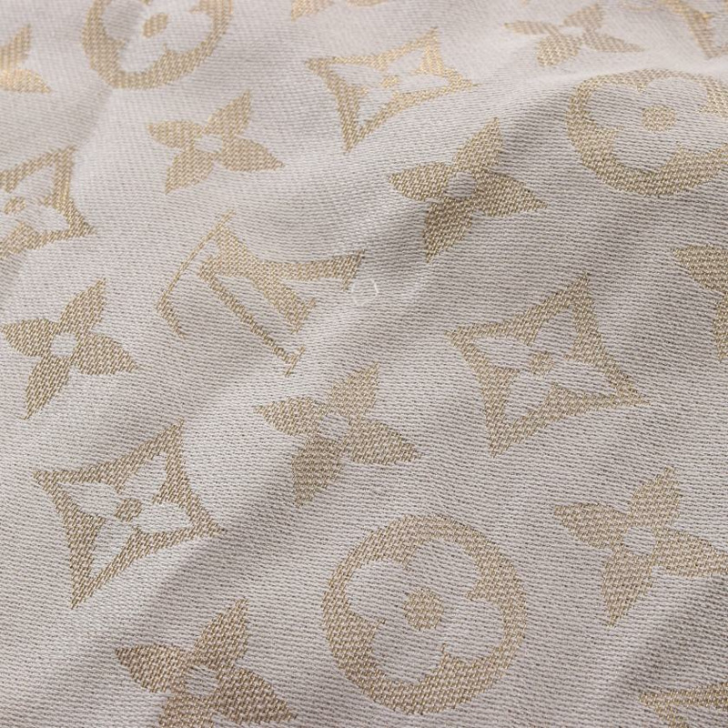 【日本直送】 中古LOUIS VUITTON 9成新 老花圍巾 絲 羊毛 金色 灰色-5