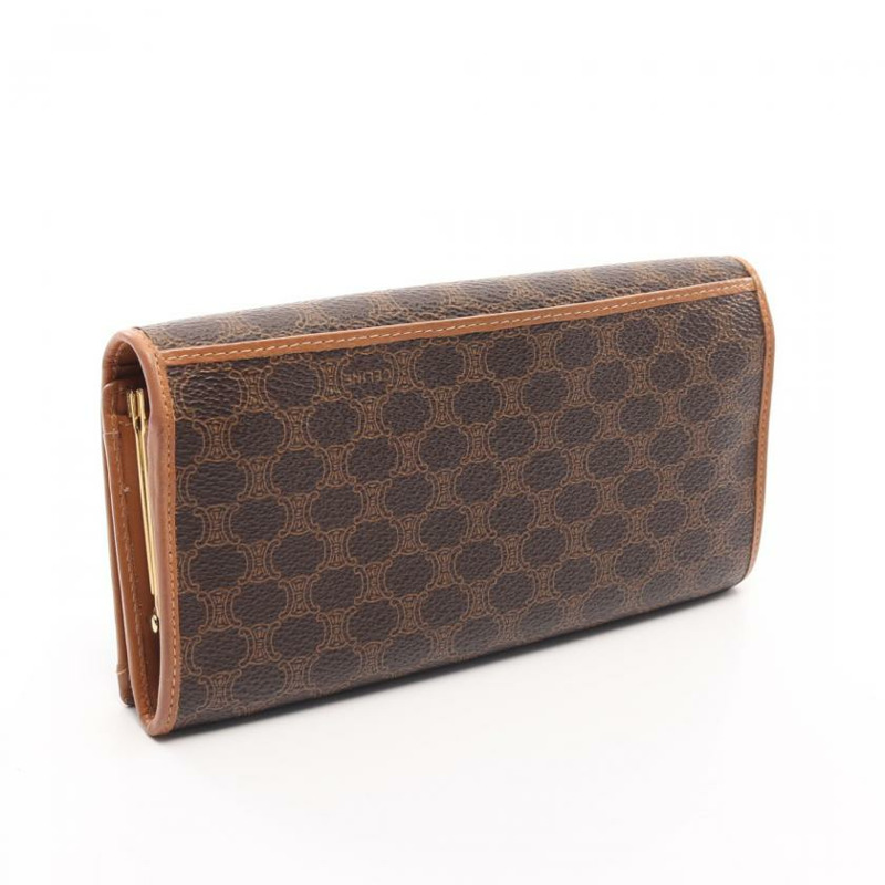 【日本直送】 中古CELINE 9成新 Macadam 對折長款錢包 PVC 真皮 深棕色 棕色-1