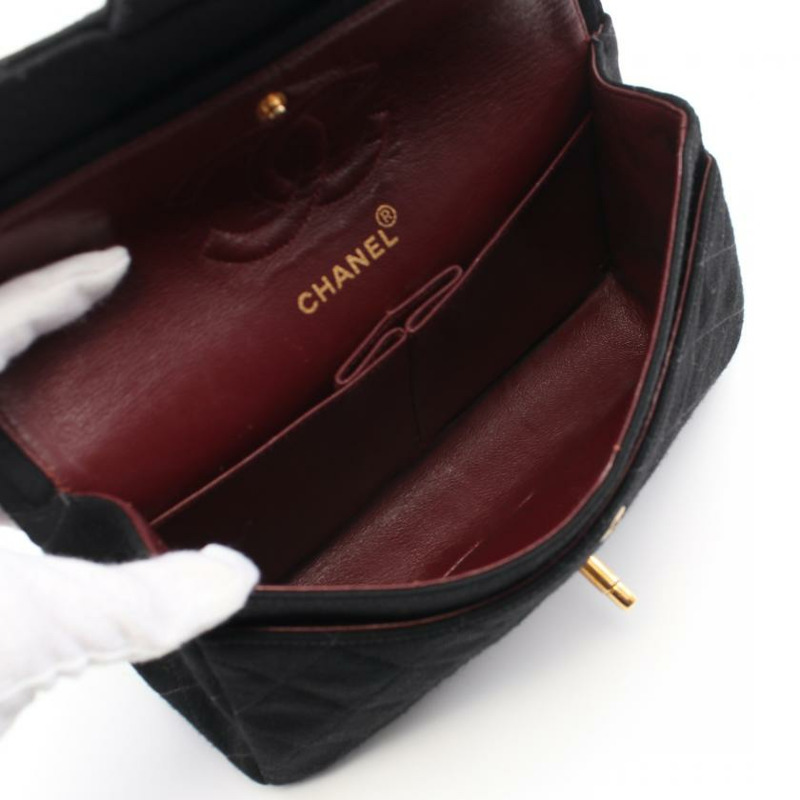 【日本直送】 中古CHANEL 9成新 CF 菱格紋 雙翻蓋 雙鏈條肩包 針織 黑色 金色五金 MADEMOISELLE鏈條-2