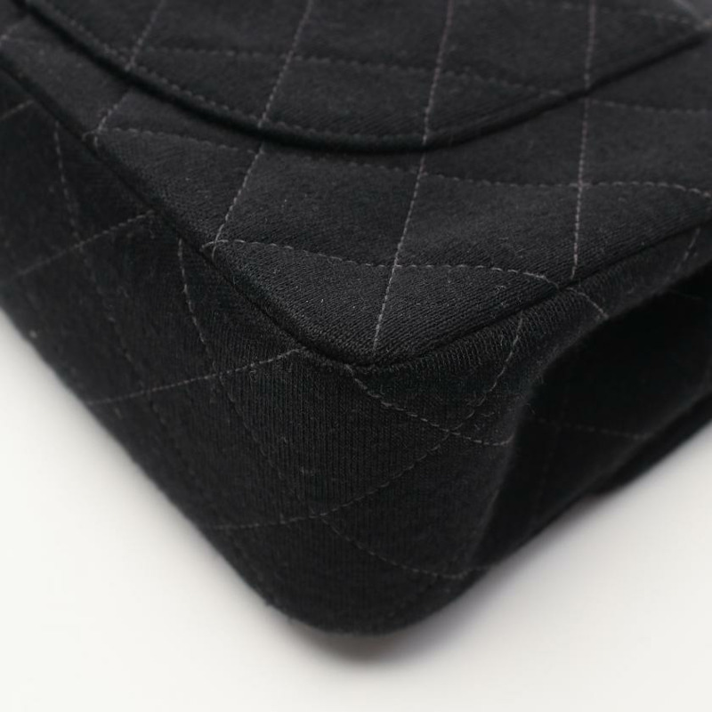 【日本直送】 中古CHANEL 9成新 CF 菱格紋 雙翻蓋 雙鏈條肩包 針織 黑色 金色五金 MADEMOISELLE鏈條-5