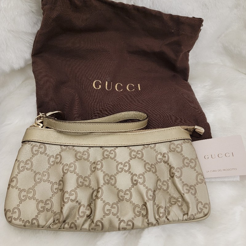 GUCCI牛皮壓紋金釦拉鍊手拿包/晚宴包-3