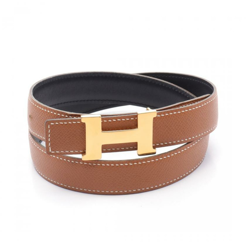 【日本直送】 中古HERMES 9成新 迷你constance H 腰帶 黑色 金色 拋光小公牛皮 小公牛皮 黑色 淺棕色 金色五金 正反兩用 □B刻印-4