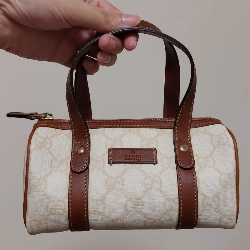 gucci 迷你 波士頓包 手提 小廢包 白老花 經典 精品 正品有盒裝-1