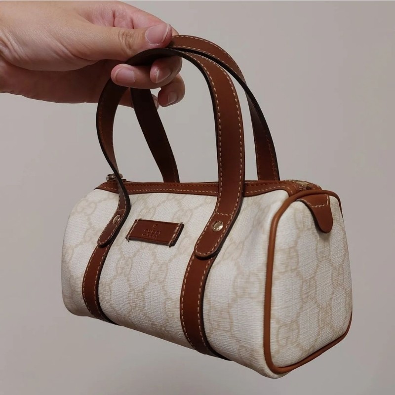 gucci 迷你 波士頓包 手提 小廢包 白老花 經典 精品 正品有盒裝-2